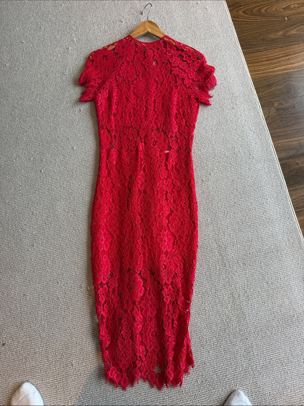 Alexis Red Lace Maxi Dress with Short Sleeves